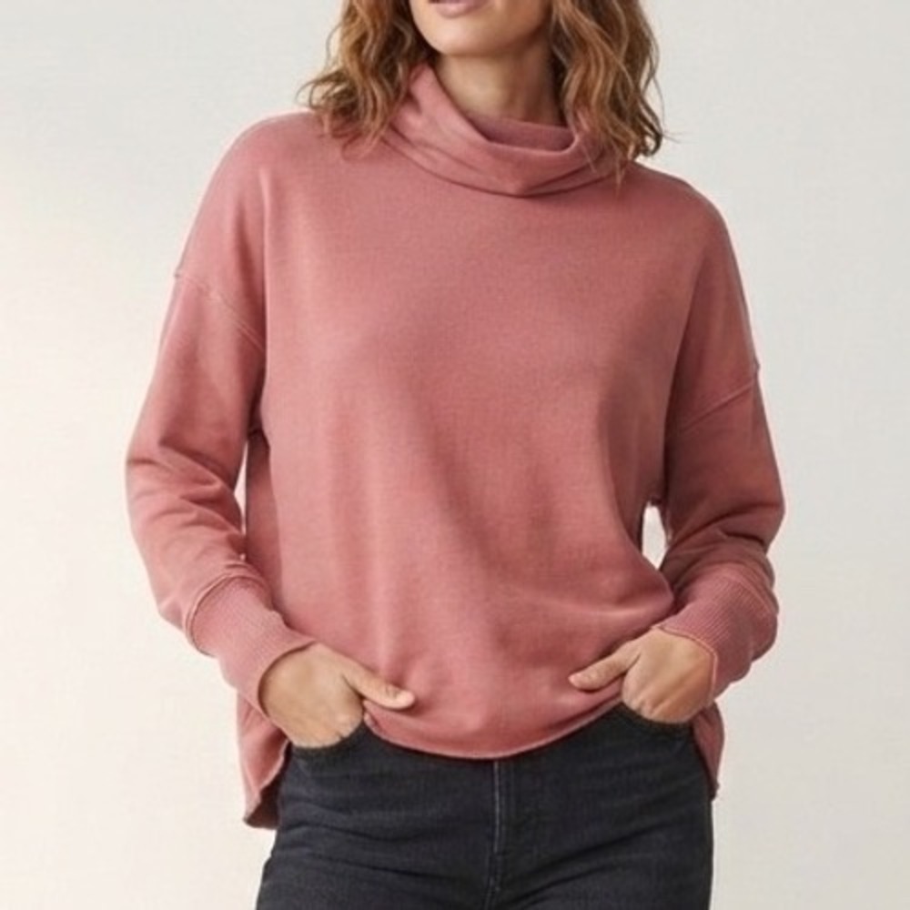 Aerie Womens Rose Pink Turtleneck Sweatshirt Size Medium Relaxed Pullover